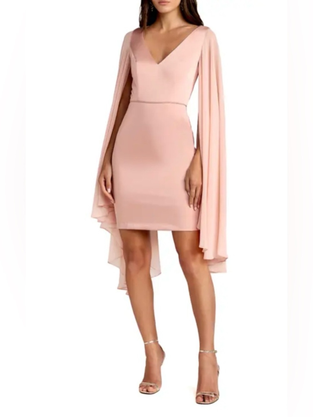 Mac Duggal Blush Pink V-Neck Cape-Sleeve Mini Dress